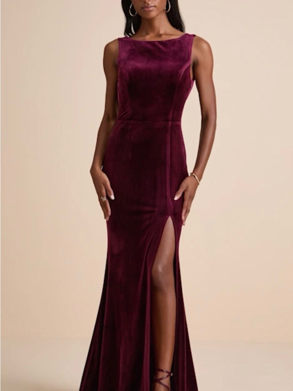 Ravishing Poise Burgundy Velvet Cowl Back Sleeveless Maxi Dress NWOT Size XS